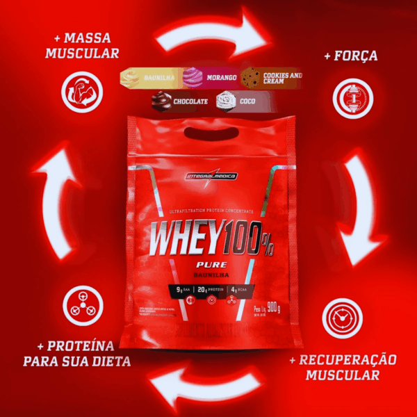 Whey 100% REFIL 900g MORANGO - Integralmedica - Image 2