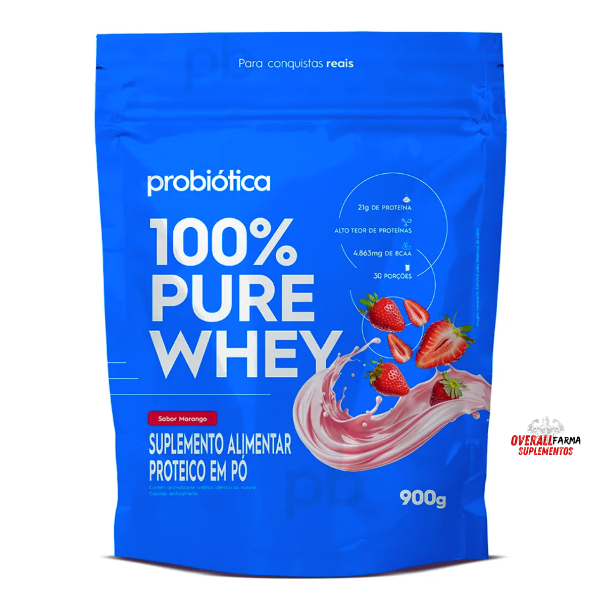100% Pure Whey REFIL Morango - Probiotica- 900g - Imagem 2